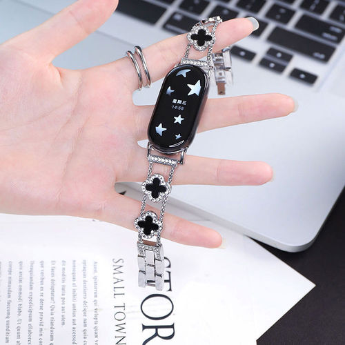 宣人四叶草黑贝适用小米手环8/9pro表带金属小米1087NFC版红米5/4小米荣耀华为手环9/8代fit3苹果iwatch通用