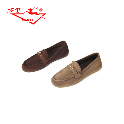 万里简约舒适一脚蹬女鞋韩式复古单鞋百搭平底圆头休闲鞋EIT2393