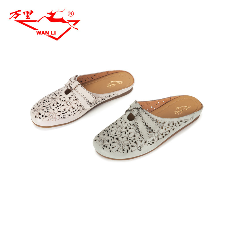 万里新款女式休闲凉鞋舒适平底透气镂空半拖可外穿凉拖BWT4373