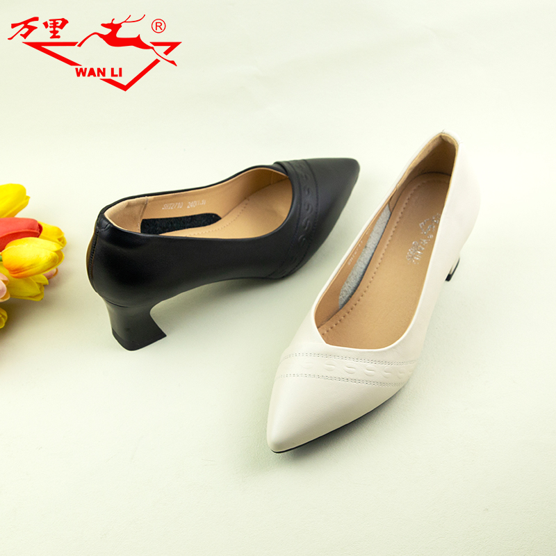 万里气质高跟鞋简约套脚真皮