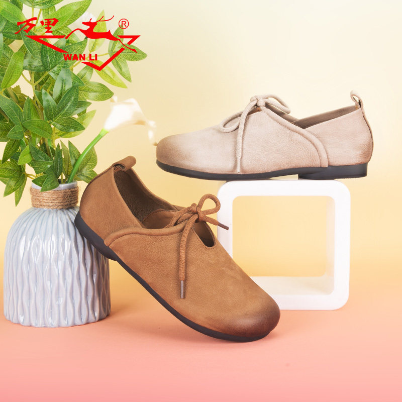 万里新款真皮女鞋舒适低跟系带单鞋复古百搭圆头休闲鞋HRT2173,女鞋,时尚休闲鞋,淘宝优惠券,粉丝福利购,淘宝优惠卷