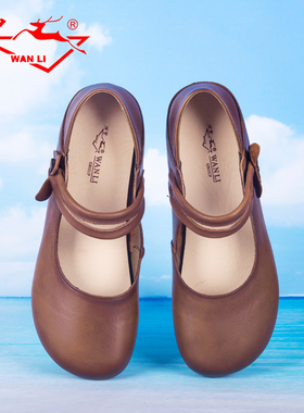 万里新款复古女鞋真皮单鞋舒适软底低帮鞋百搭休闲鞋HYT278