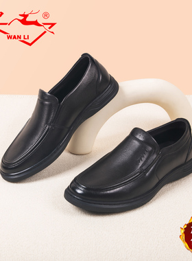 万里冬季新款加绒棉鞋商务休闲鞋真皮一脚蹬男鞋HET5246