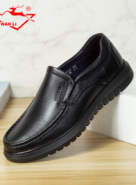 万里新款男士真皮商务休闲皮鞋舒适平跟低帮一脚蹬鞋LYT1773