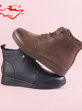 万里新款真皮短靴侧拉链马丁靴舒适平底加绒高帮棉鞋SYT6833