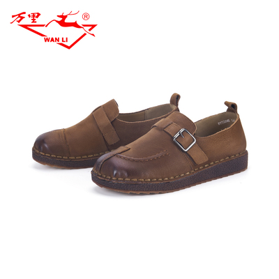 万里新款休闲鞋真皮单鞋舒适平底软皮复古套脚女鞋BYT2245