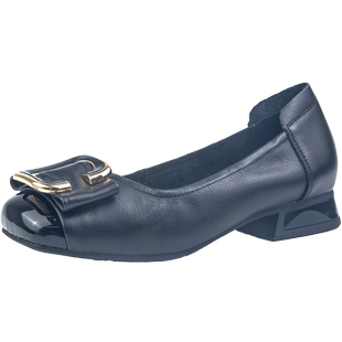 万里新款休闲方头女鞋真皮舒适低跟女鞋通勤工作单鞋SDT2809