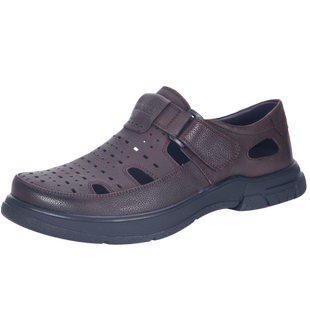 万里舒适凉鞋真皮透气平底镂空夏季男鞋魔术贴休闲洞洞鞋HGT3116