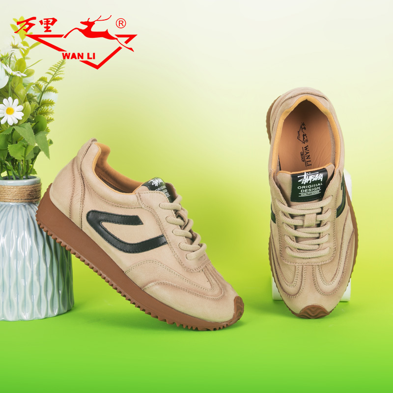 万里休闲单鞋平底圆头真皮女鞋