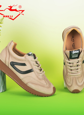 万里新款休闲鞋舒适平底圆头单鞋系带运动鞋真皮女鞋HRT2176