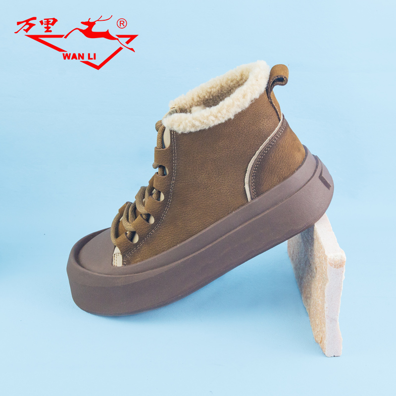 万里休闲棉鞋真皮平底