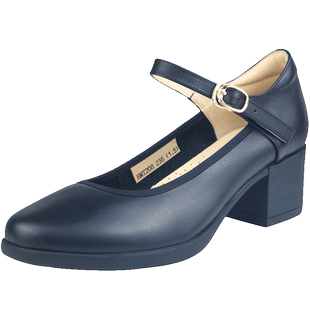 万里新款真皮女鞋时尚一字扣带玛丽珍鞋百搭粗跟圆头单鞋HMT208