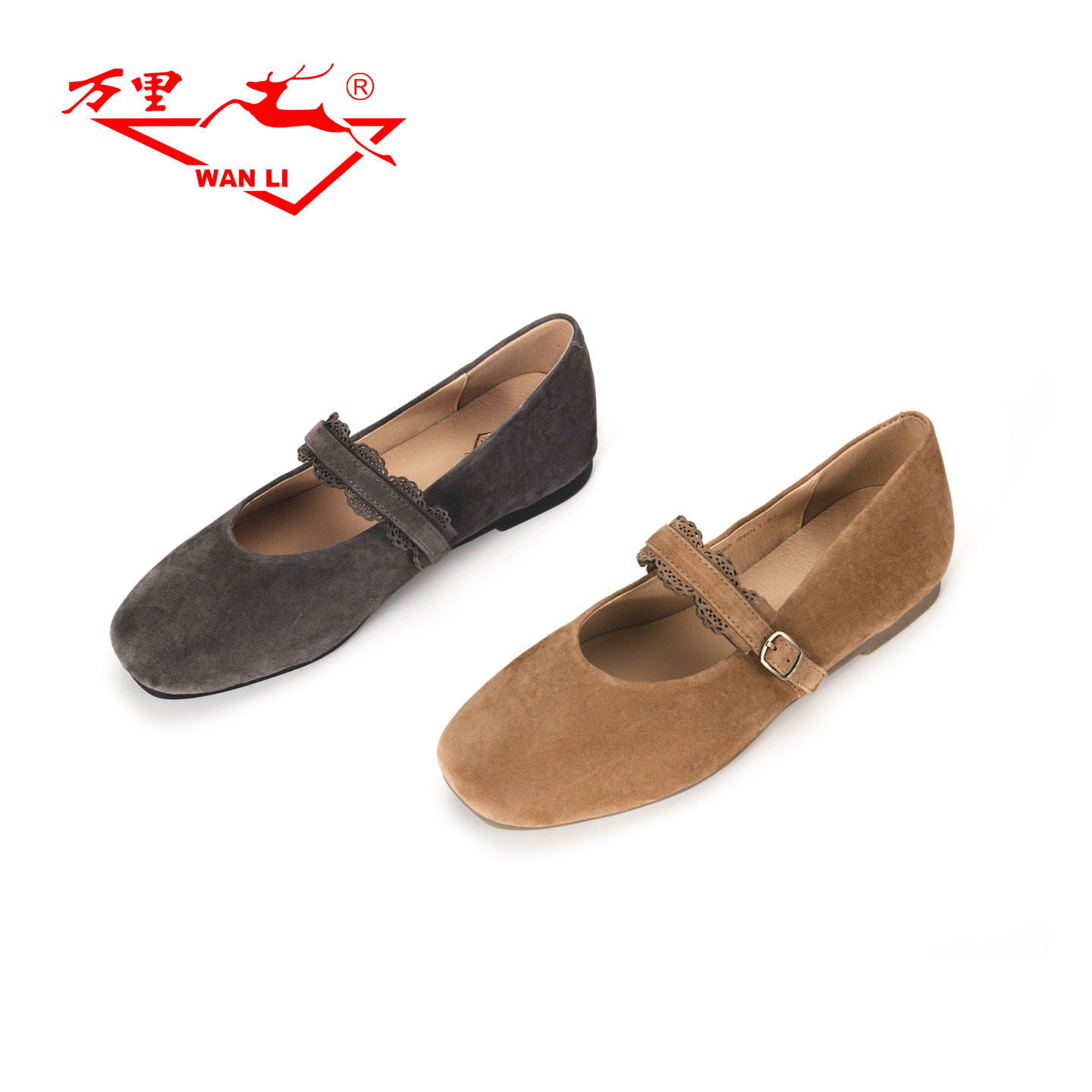 万里新款真皮浅口单鞋时尚一字带低帮鞋百搭圆头复古女鞋BLT2353
