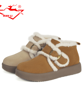 万里新款女棉鞋加绒保暖魔术贴平底真皮韩式休闲鞋HCT6102