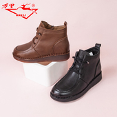 舒适平底冬鞋 万里新款 真皮女短靴百搭侧拉链加绒保暖棉鞋 KYT6781
