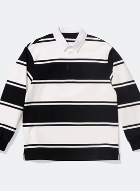 FCG美式SS25联名Stripe Rugby撞色条纹刺绣字母长袖Polo衫T恤百搭