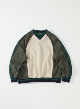 FCG&SS25联名复古撞色侧边拉链梭织休闲百搭套头长袖卫衣男女同款