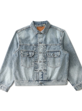 FCG＆SS25联名纽扣双口袋Logo印花宽松百搭休闲翻领牛仔夹克套装