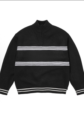 FCG&FW25 Script Stripe Half Sweater刺绣条纹Logo半拉链毛衣