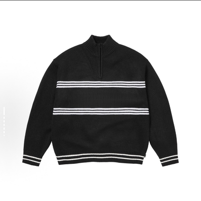 FCG&FW25 Script Stripe Half Sweater刺绣条纹Logo半拉链毛衣