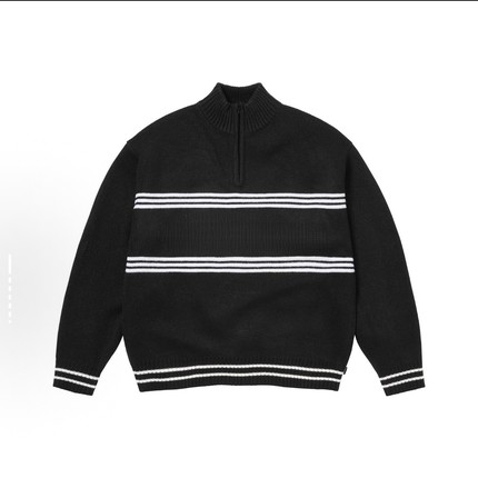 FCG&FW25 Script Stripe Half Sweater刺绣条纹Logo半拉链毛衣