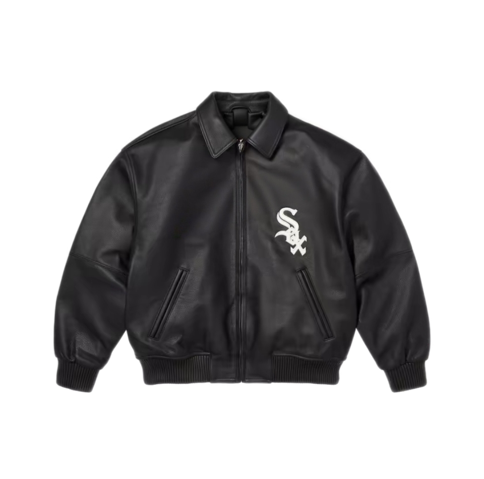 FCG＆FW25联名Leather Varsity Jacket皮革徽标贴花拉链开合夹克