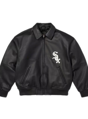 FCG＆FW25联名Leather Varsity Jacket皮革徽标贴花拉链开合夹克