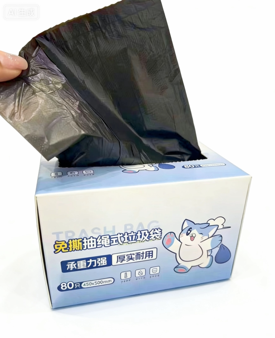 免撕抽绳垃圾袋家用加厚手提式厨房宿舍学生大号黑色塑料厚实耐用