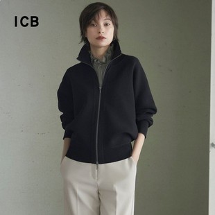 编织线衣商场同款 针织开衫 混纺高领长袖 ICB日系春秋通勤宽松版