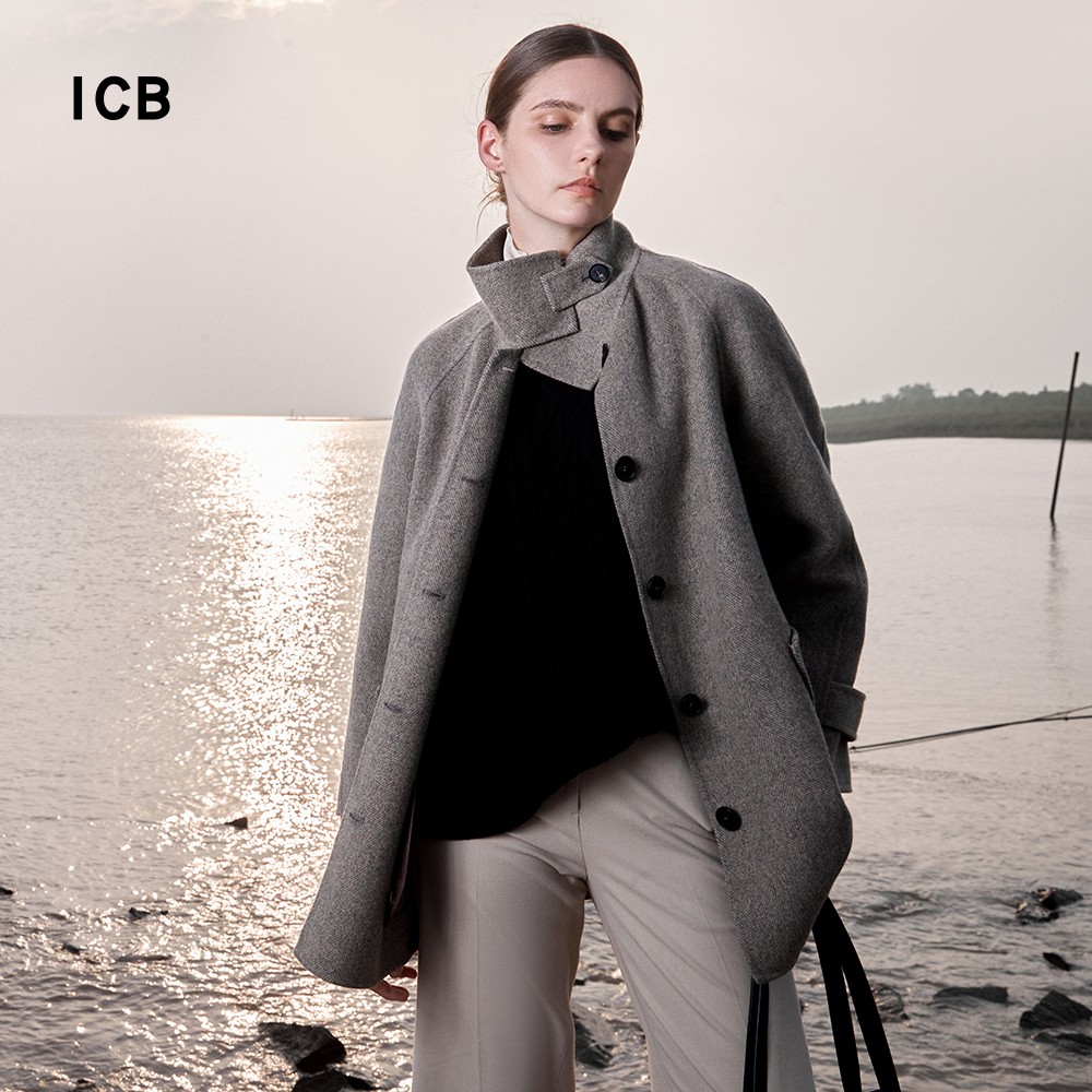 羊毛羊绒混纺中长呢大衣商场同款