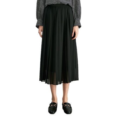 松紧腰过膝百褶中长半裙商场同款