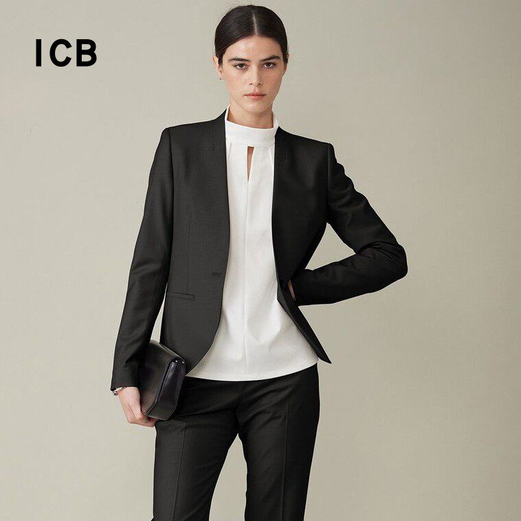 ICB日系春季通勤职业OL修身羊毛混纺一粒扣西装外套西服商场同款