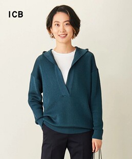 外套商场同款 ICB日系春季 休闲线衫 棉混纺连帽针织衫 通勤宽松款