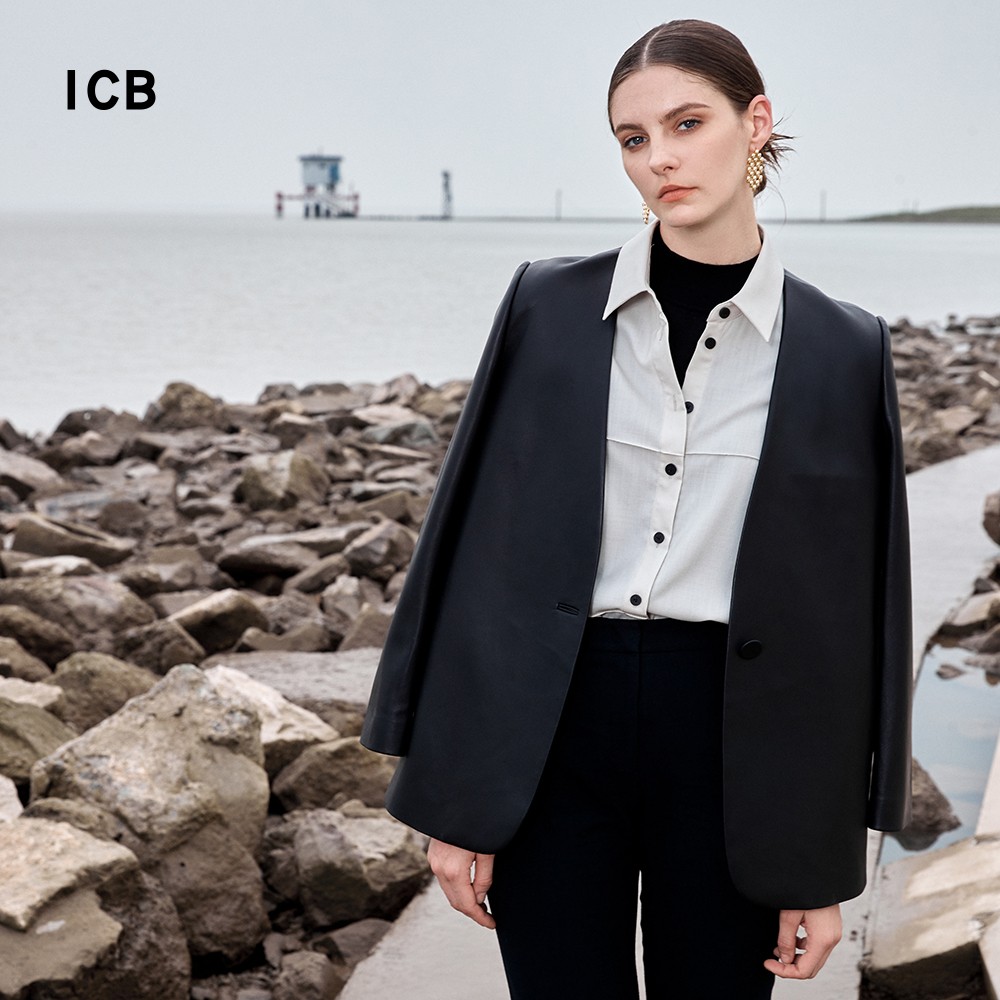 羊皮革一粒扣真皮衣西装商场同款