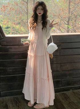 连衣裙搭配针织开衫两件套装女