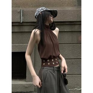 美式性感金属圆环镂空挂颈无袖背心女2026新款御姐气质显瘦上衣潮