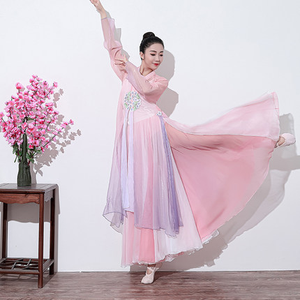 古典舞民族现代身韵舞蹈练功服中国舞渐变纱衣女艺考大摆裙演出服