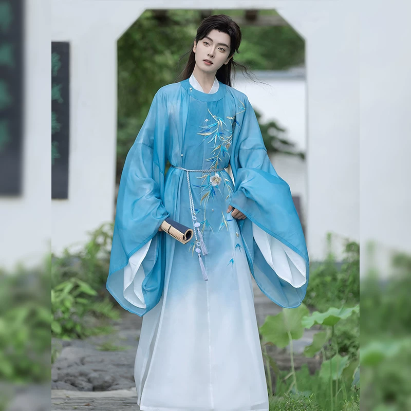 扶桑白色男女同款春夏绣花古风仙气飘逸套装原创魏晋风影视服装