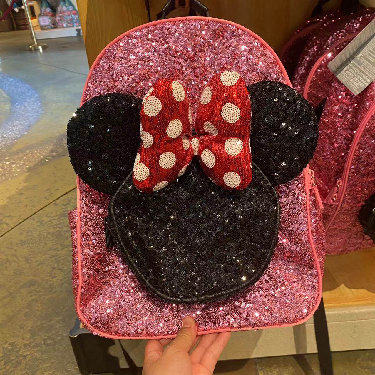 香港迪士尼代购 2024波点米妮闪片卡通学生书包女生大容量双肩包