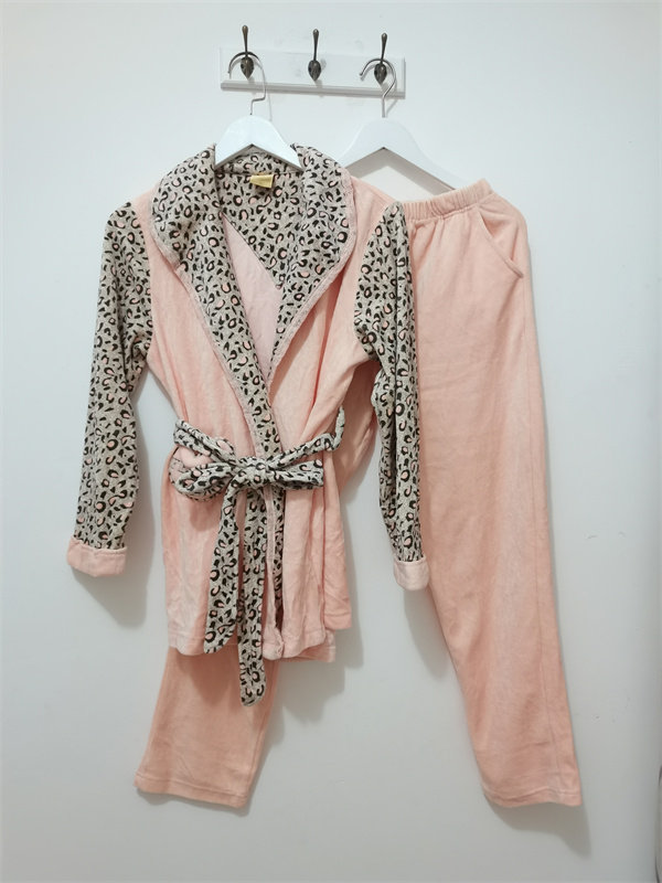 L-XL码品牌清仓 芬&滕睡衣 秋冬 女士优雅大方天鹅绒系带家居服