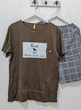 纯棉圆领短袖短裤家居服套装