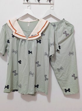 女大方短袖七分裤睡衣套装家居服