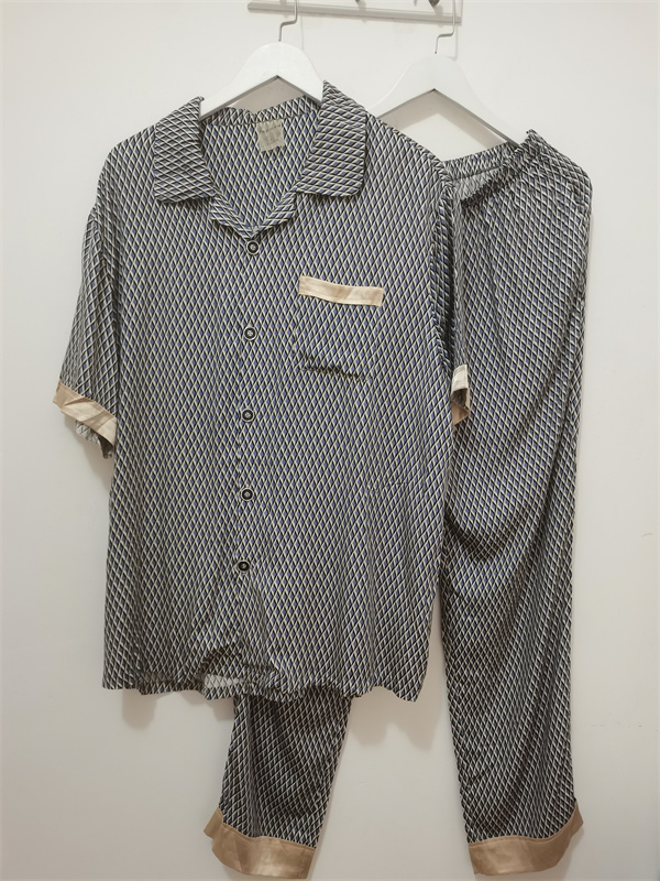 L-XL断码清仓 码伦萨睡衣 夏季 男士翻领舒适短袖长裤家居服套装