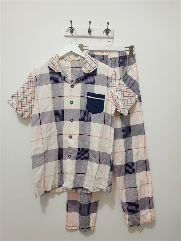 L码瑕疵清仓 分&腾睡衣 夏款 男纯棉翻领开衫短袖长裤家居服套装