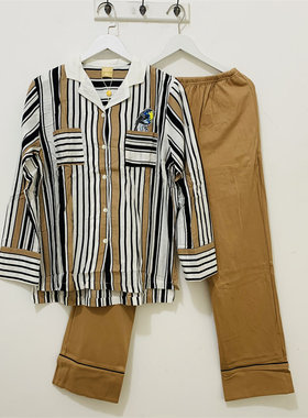 女翻领舒适长袖长裤家居服套装