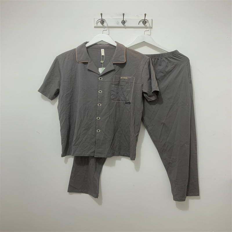 L-XL码瑕疵清仓 男士睡衣 夏季 翻领舒适短袖长裤家居服套装