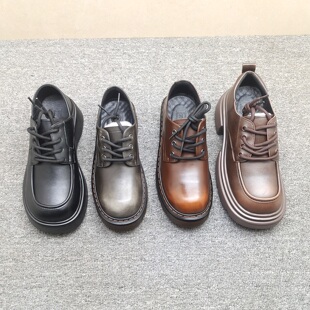 英伦风松糕厚底单鞋 大头系带小皮鞋 日系jk乐福鞋 新款 女2025年春季