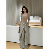 针织衫 女氛围感气质打底衫 上衣阔腿裤 韩系性感假两件镂空长袖 套装