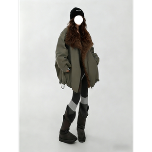 冬季上新大翻领保暖毛毛外套设计款气质高级宽松大衣派克服纯色潮