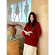 韩系慵懒风软糯保暖圣诞本命新年红色套头圆领毛衣半身裙两件套女
